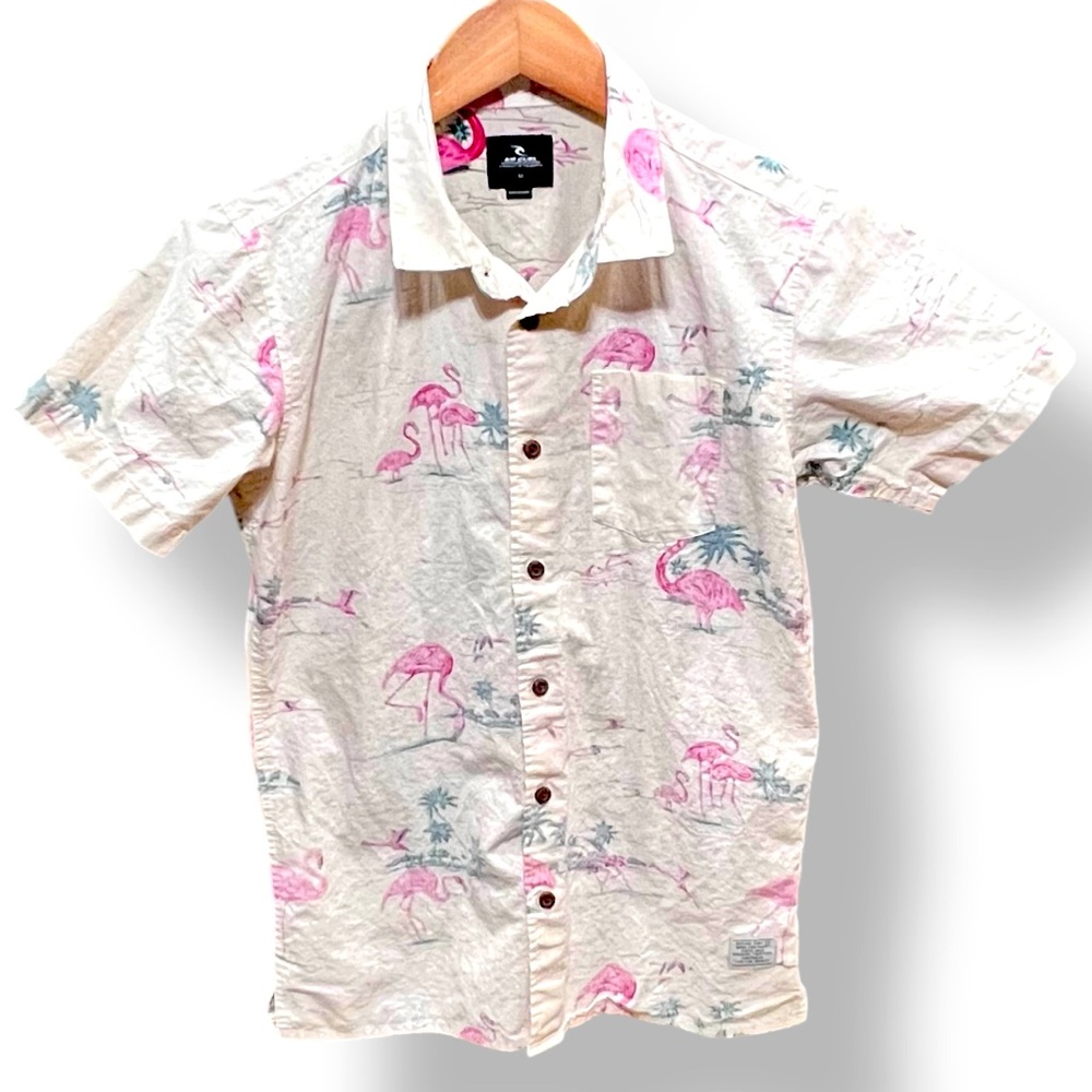 Rip Curl Boys Size M Flamingo Hawaiian Shirt